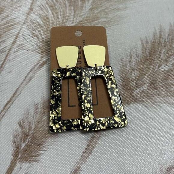 Gold Woven Post Green Resin Half Moon Drop Dangle Earrings - Picture 3 of 4